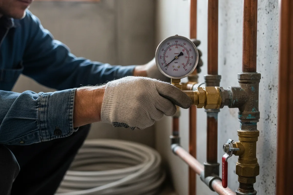 Pressure testing a repaired line during Water Line Repair in Genesee